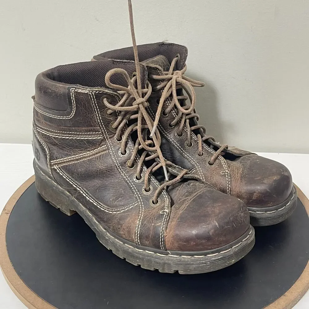 VTG Dr. Martens Boots Men 12 Brown Leather Work SOREN Chunky Combat Y2K‎
